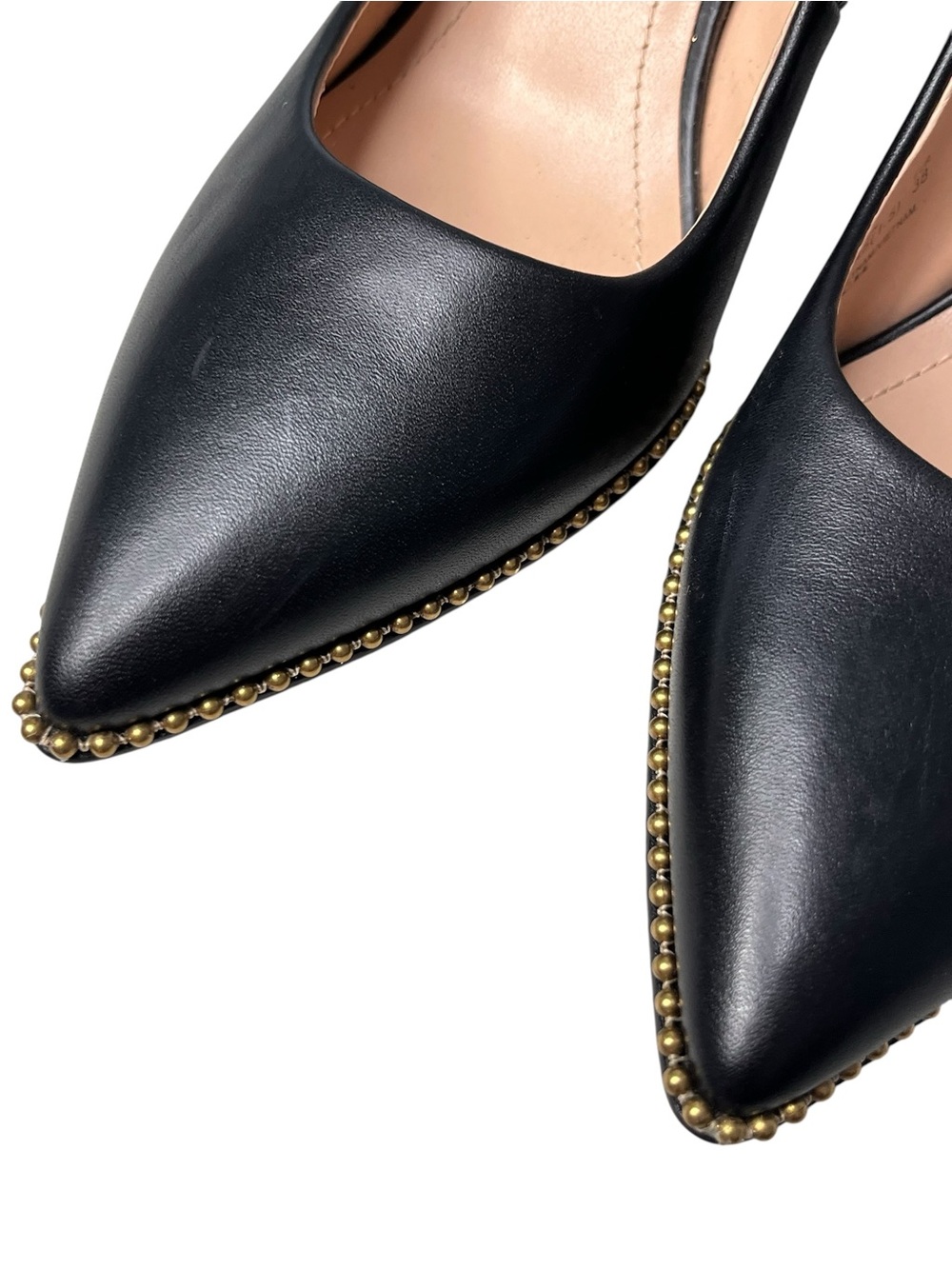 Coach Waverly Black Leather Gold-Tone Studded Stiletto Pumps Sz 7.5 - Picture 9 of 15